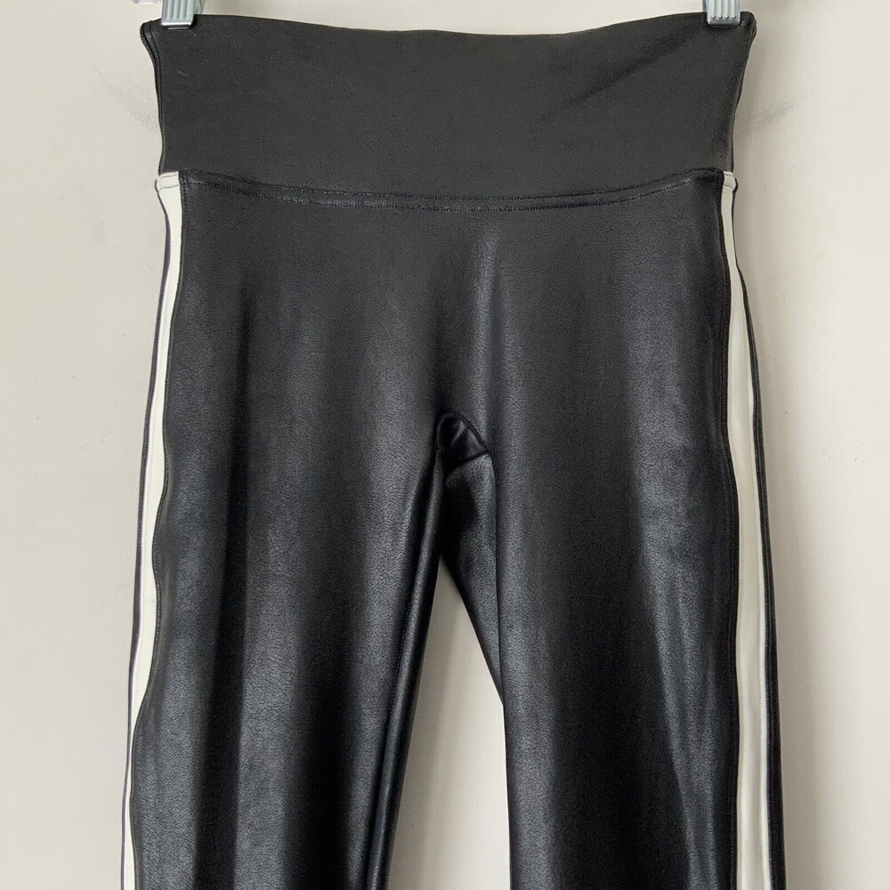 Spanx Leggings Faux Leather White Side Stripe Pull-on Black S - Picture 9 of 9